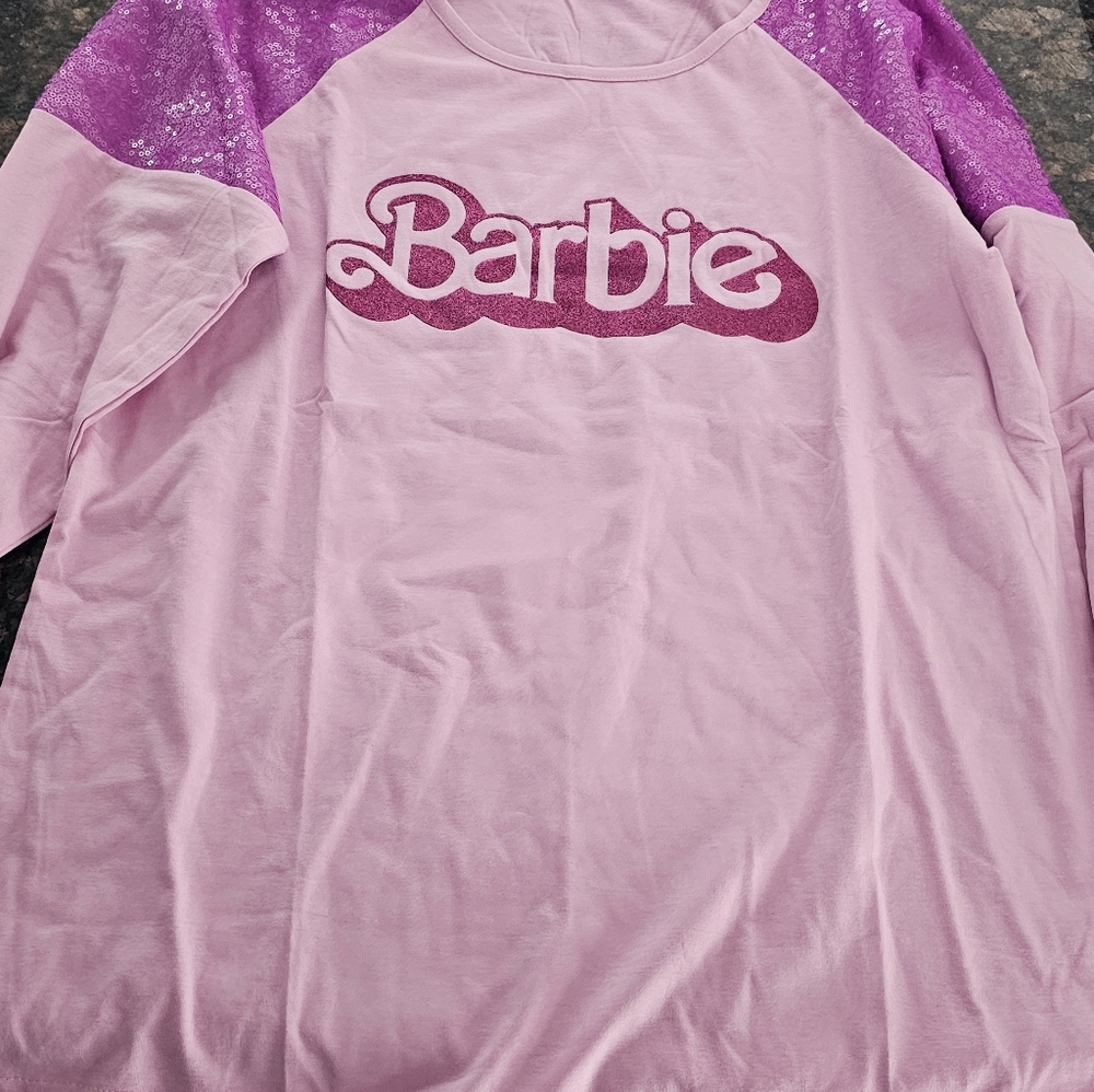 Barbie Letter Print Top with Sequin Contrast